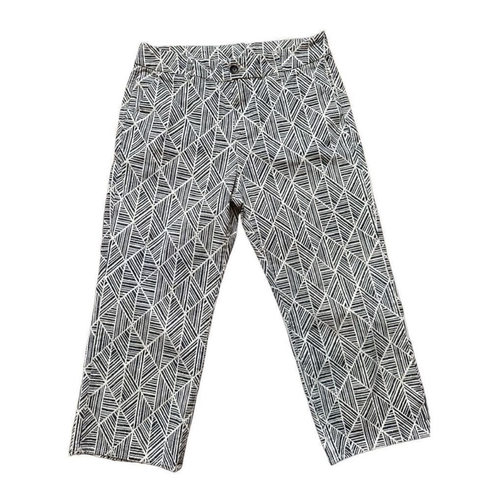 Soft Surroundings Women's Black Ivory Geometric Woven Ankle Pants Sz 14p